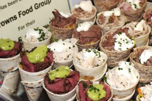 sliced pastrami, shredded chicken, shredded topside of beef, shredded pork, shredded ham hock